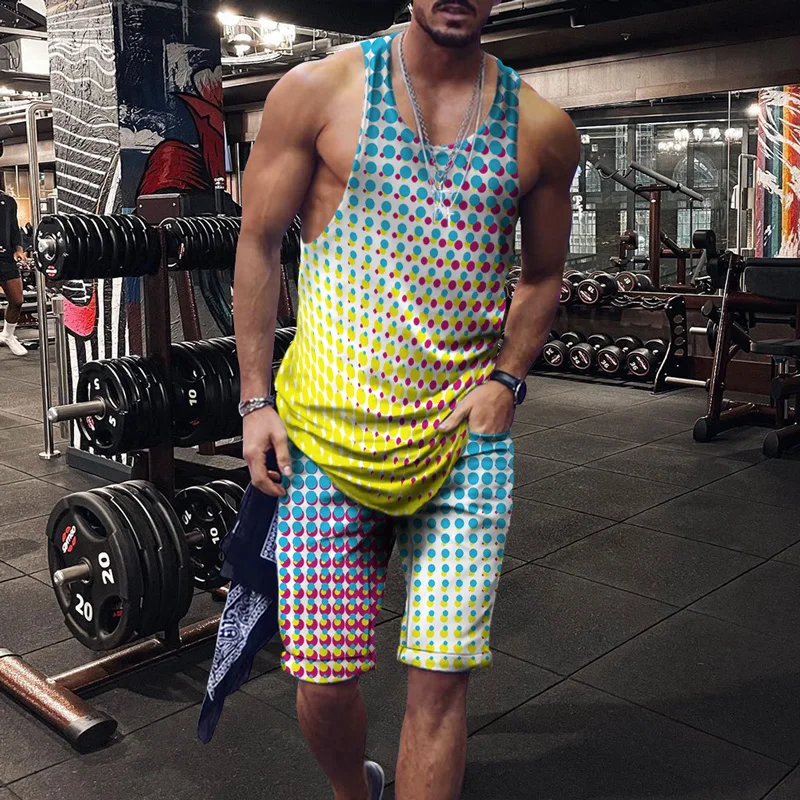 

2022 Summer 3d European Code Loose Print Sleeveless Vests Leisure Beach Hawaii Style Beach Pants Two -piece