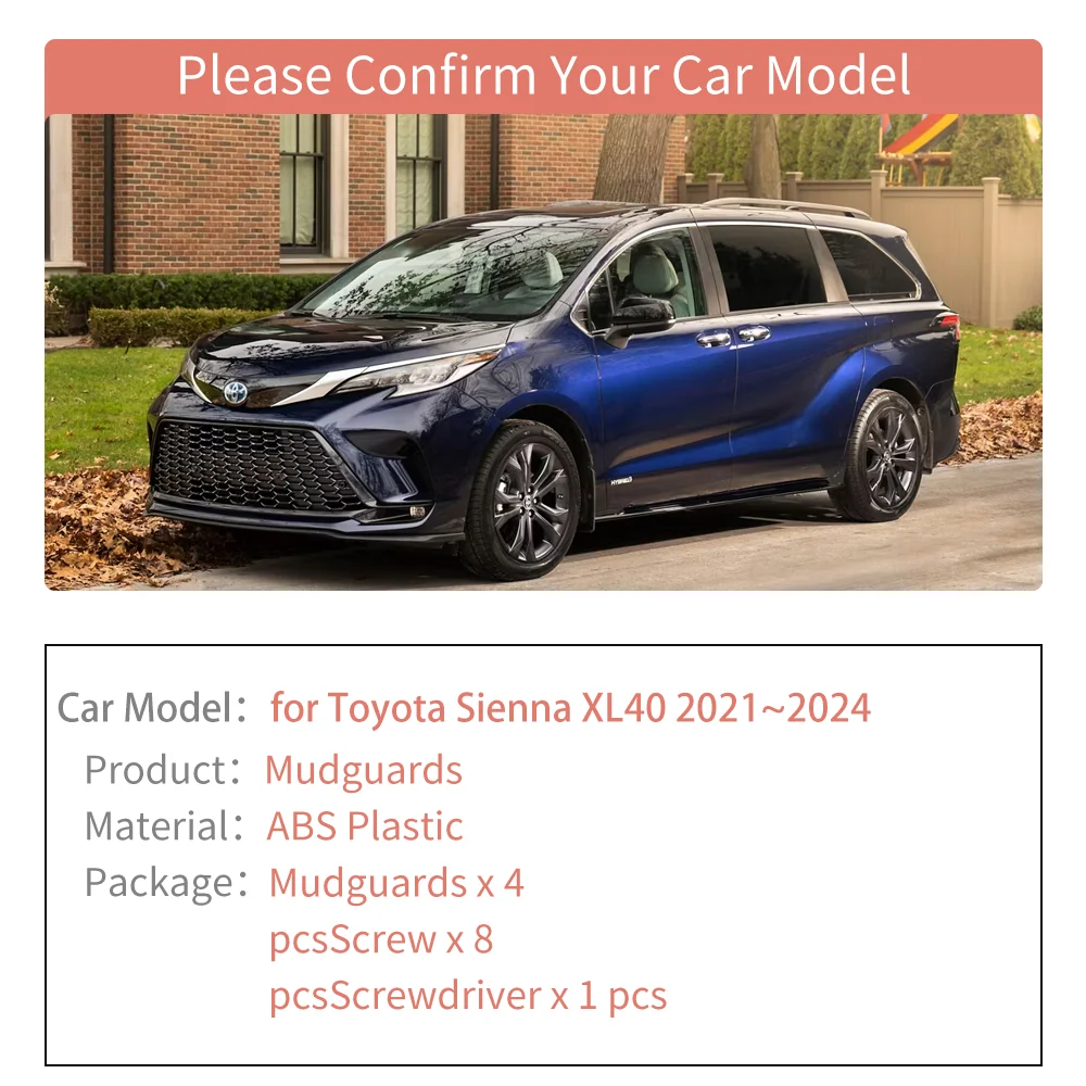 4x автомобильных брызговика для Toyota Sienna XL40 2021~2024 2022 брызговики расширители