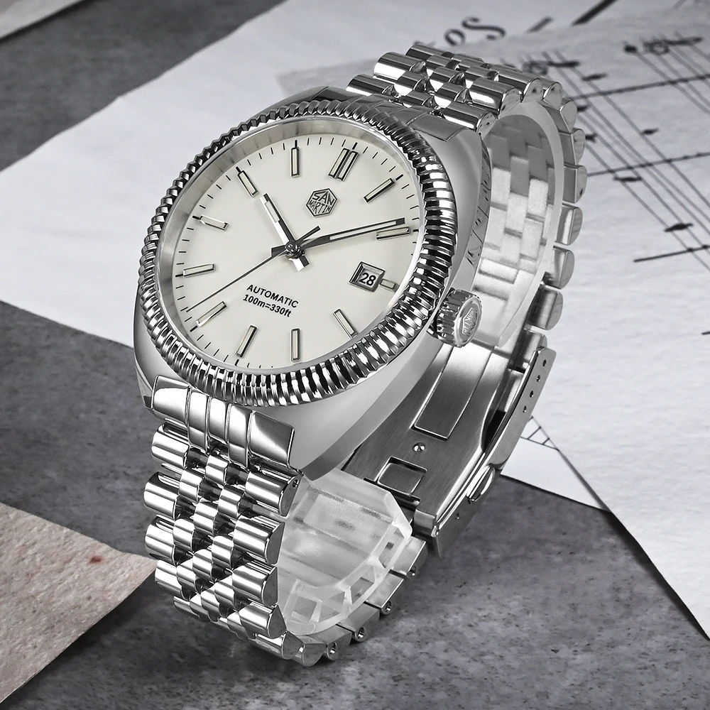 Дешево Мужские автоматические механические часы San Martin, 40 мм, оригинальный дизайн, повседневный спортивный стиль YN55, Роскошный Сапфир, 10ATM BGW-9