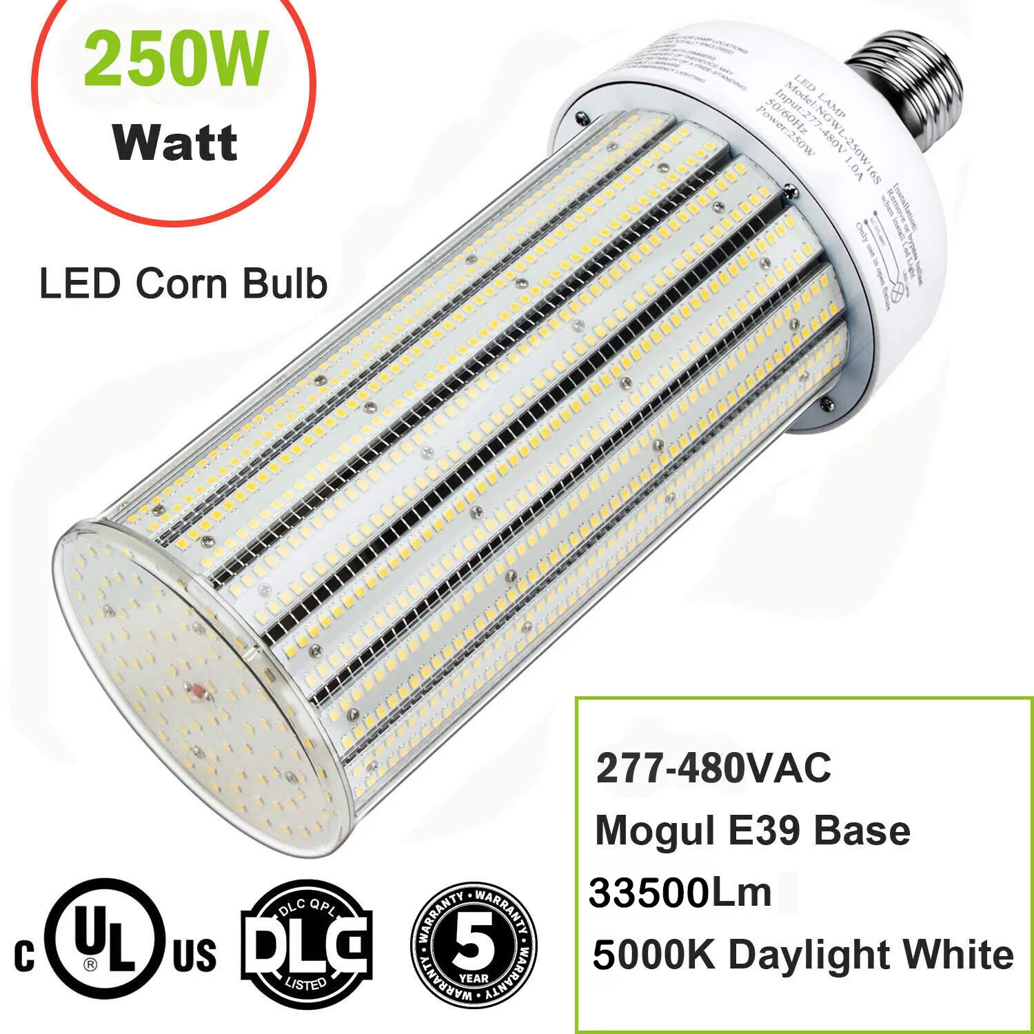 480Volt E39 LED Corn Light Bulb, Super Bright 33500LM 5000K Daylight High Bay Light for Warehouse Workshop Backyard Lot Retrofit