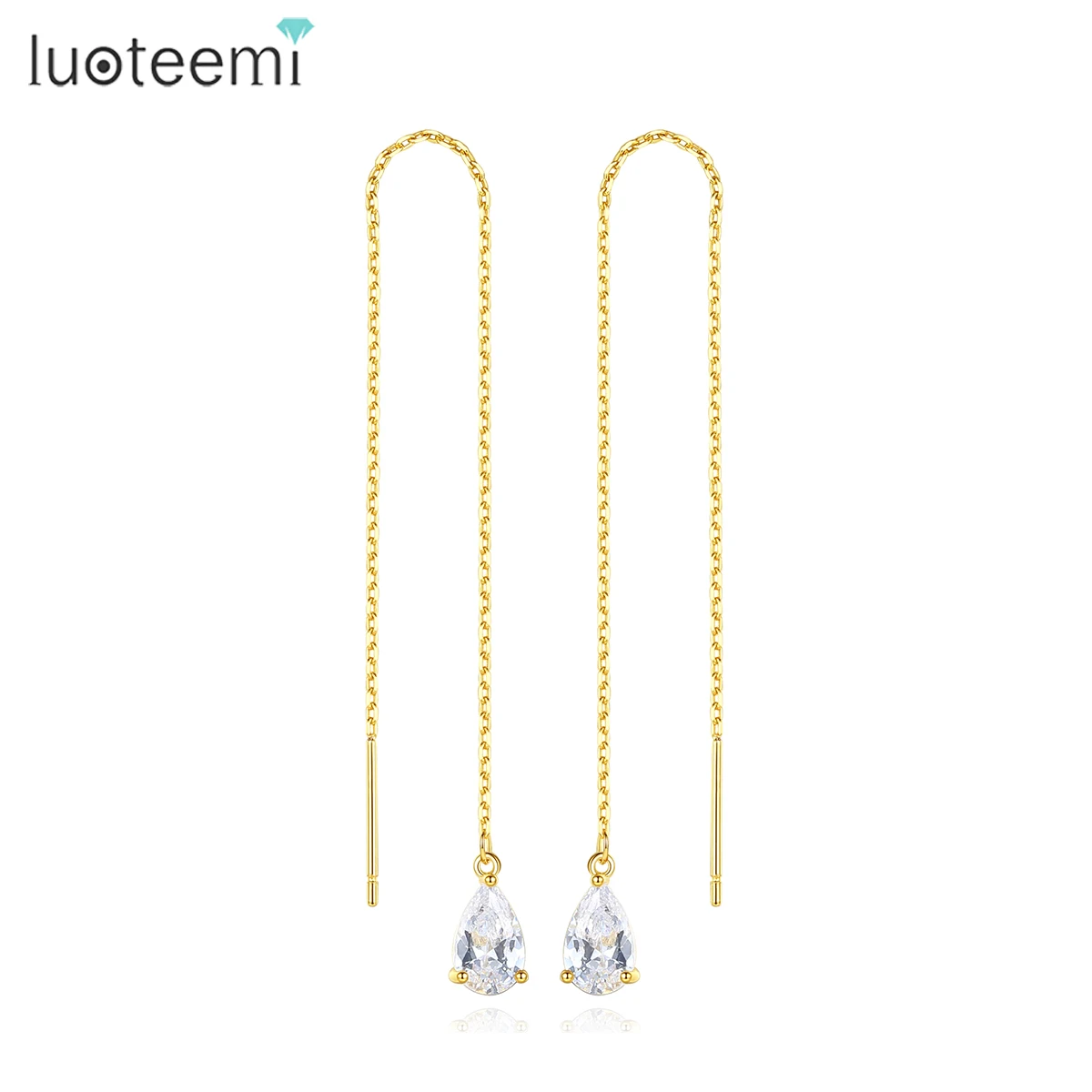 

LUOTEEMI Water Drop Long Ear Lines for Women Cubic Zircon Silver Color Long Tassel Pendant Earring for Girl Chic Wholesale Items