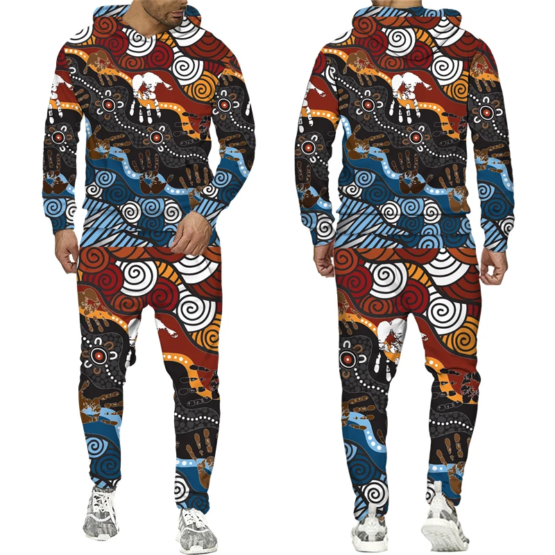 New Colorful African Folk-Custom Print Unisex Hoodie/Pants/Suit Dashiki Ethnic Two Piece Tracksuit Set Fashion Couple Sportswear images - 6