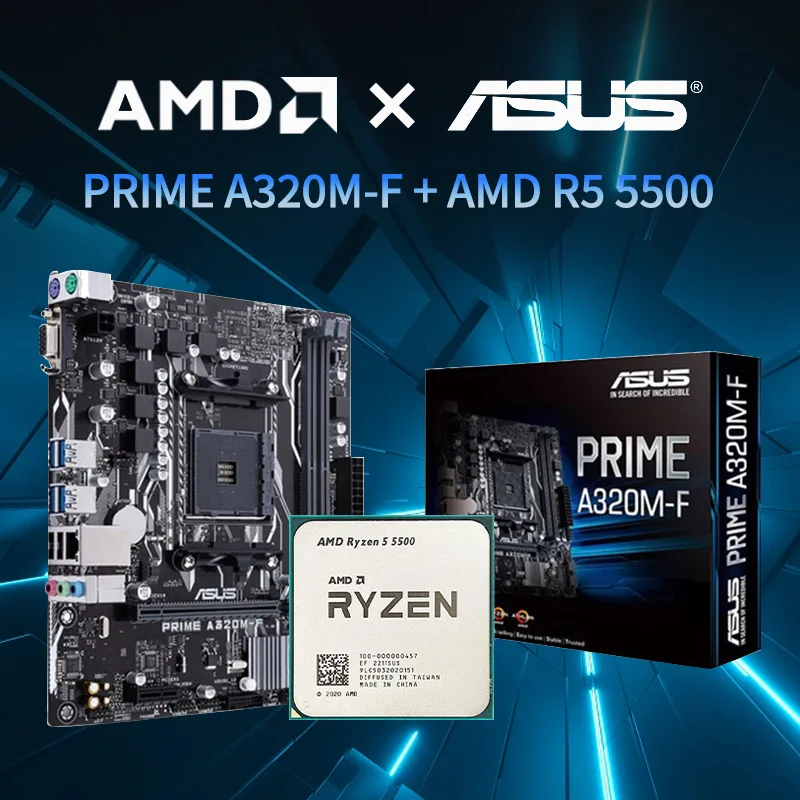 New ASUS PRIME A320M-F/AMD Ryzen 5 5500 AM4 Without Fan