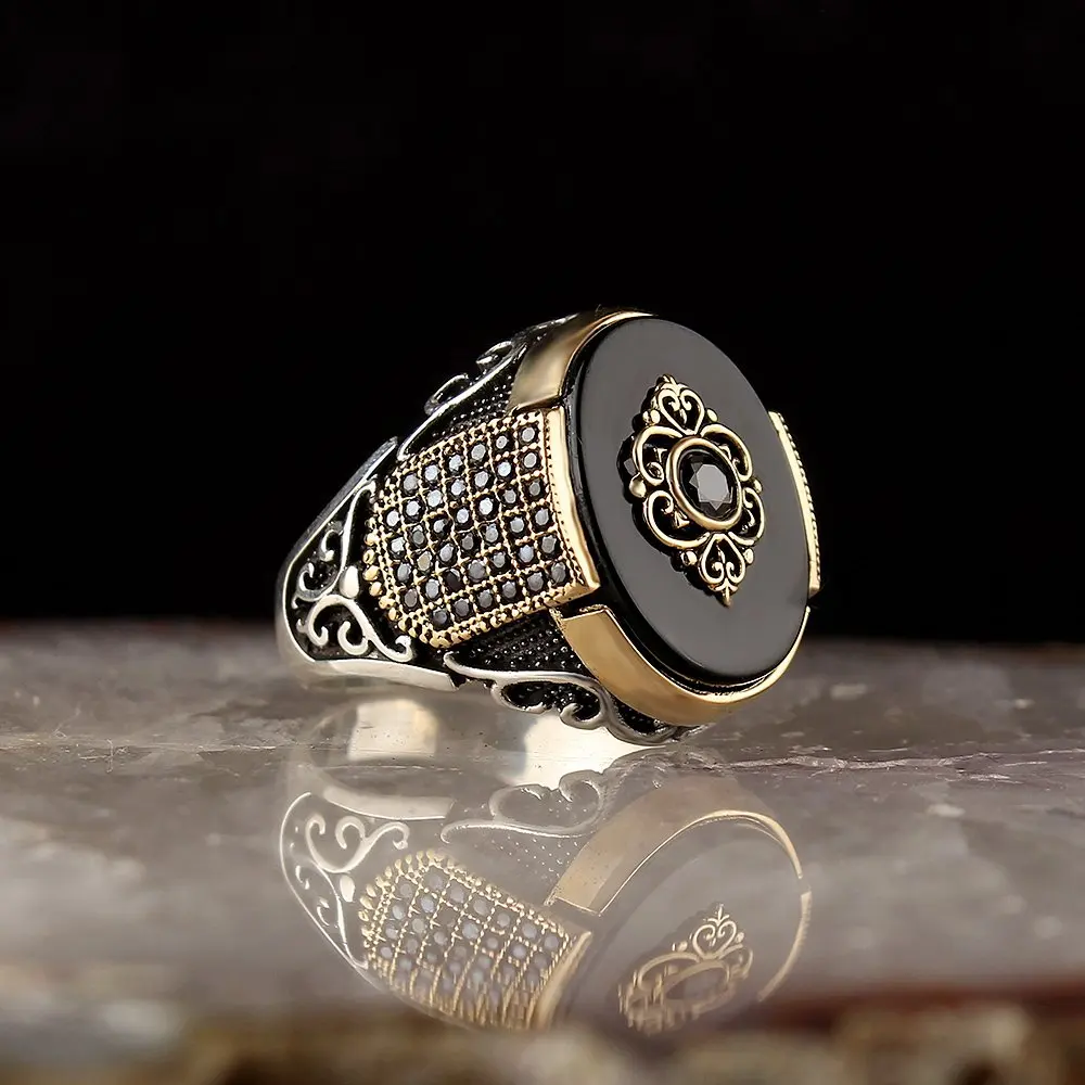 men's silver rings 925 Original With Onyx Stone, Ring Stamped With Silver 925, All Sizes Are Available