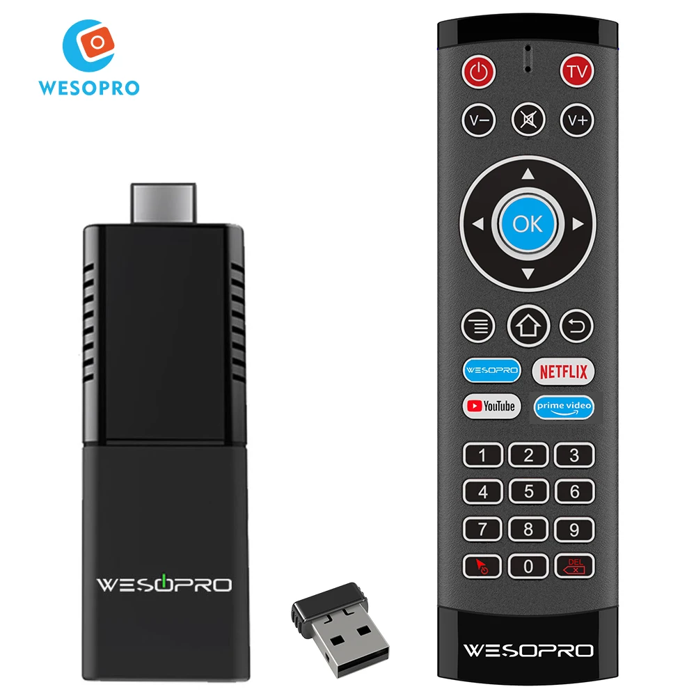 WESOPRO Linux OS TV Stick 4K Global Version Smart TV Dongle with 2.4GHz 5.0GHz Dual Band WIFI Portable Streaming Media Player