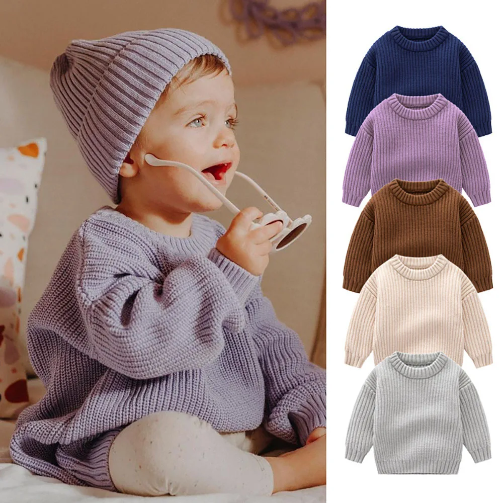 

Baby Knit Sweaters Solid Color Thicken War Knit Pullover Tops 6m-5y Winter Knitwear Casual Homewear Boys Girls Crochet Tops