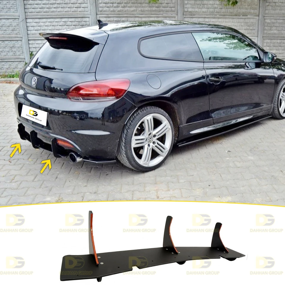Enlarge V.W Scirocco 2009 - 2013 Mk3 R Rear Diffuser and Rear Side Splitters Blades Matte Black High Quality Plastic R Kit
