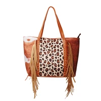 high quality fashion creative cow leopard tassel tote bag with rivet decoration large capacity with handbags pu tote domil1392