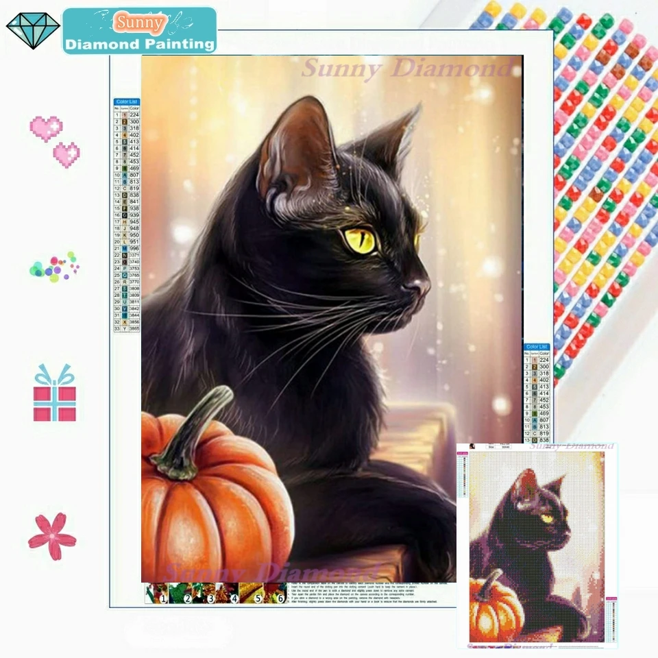 

Алмазная живопись, наборы кристаллов, черная кошка, тыква, осенняя искусственная картина 5D, сделай сам, полная мозаика, картина для вышивки крестиком, подарок