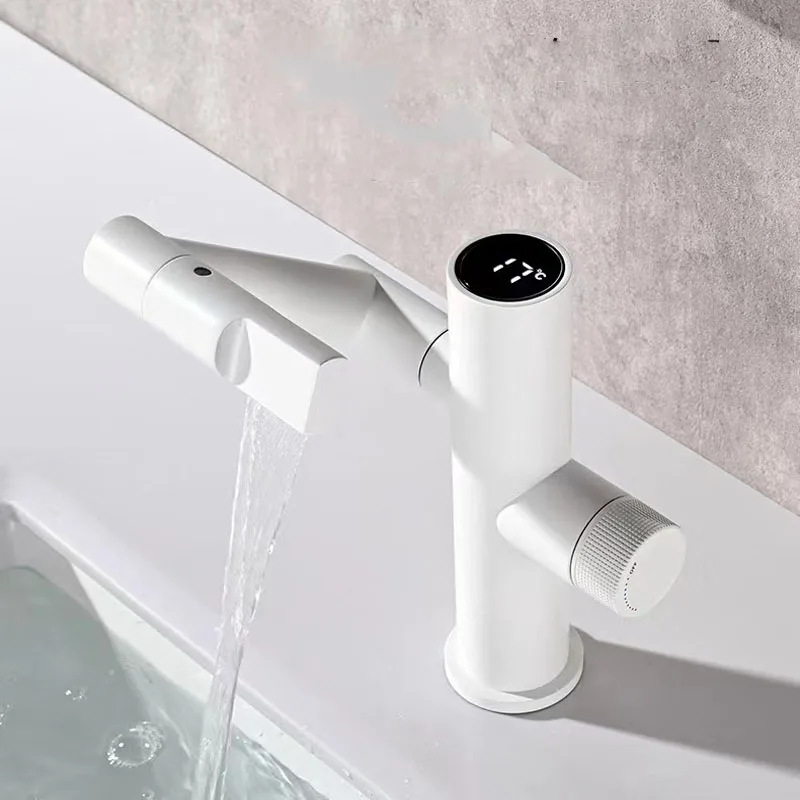 

Modern Intelligent Digital Display Waterfall Taps Sink Faucet 1080 Degree Basin Faucets Bathroom Faucet Hot and Cold Water Mixer