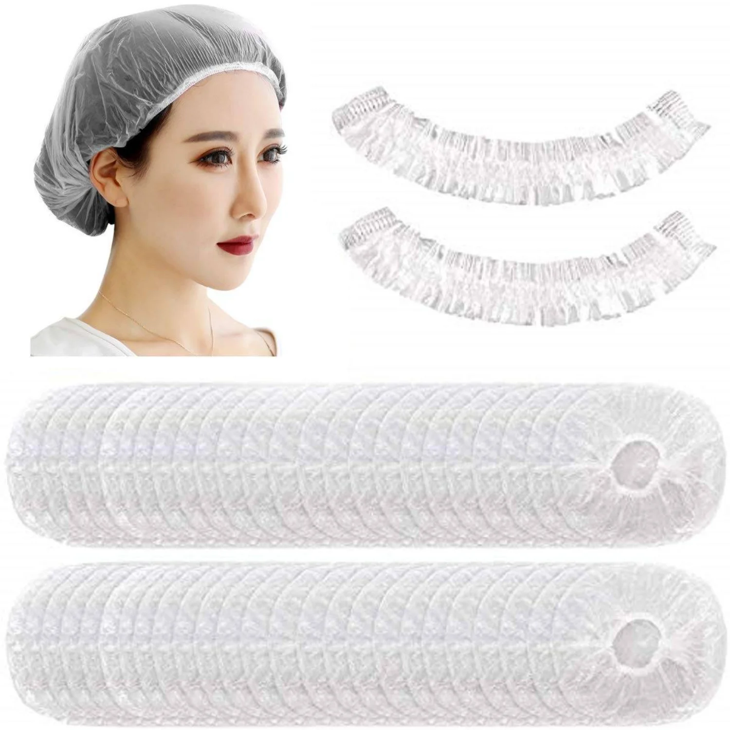 100PCS Shower Caps Disposable Waterproof Clear Hair Bath Caps Plastic Hair Cap for Women Men Spa Hair Solon Travel Hotel Home Us