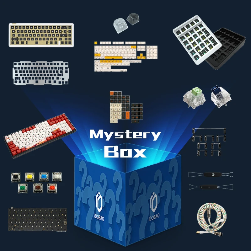 2022 Неизвестная коробка IDOBAO с механической клавиатурой, ключами, переходниками, кабелями, инструментом для снятия клавиш и горячей заменой, все в случайном порядке.