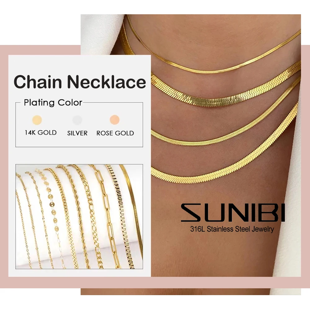 

Gold Color Stainless Steel Snake Chain Necklace for Women Romance Choker Necklaces Gift Trendy Jewelry Wholesale/Dropshipping