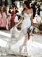 bowith simple lace wedding dress mermaid 2022 bride dress sweetheart bohemian wedding dress boho illusion wedding gowns