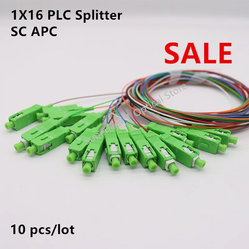 Free shipping 10 PCS/Lot 1X16 PLC Fiber Optic Splitter Color SC/APC SM 0.9mm G657A1 PVC 1m FTTH Fiber Optic Splitter Unequal