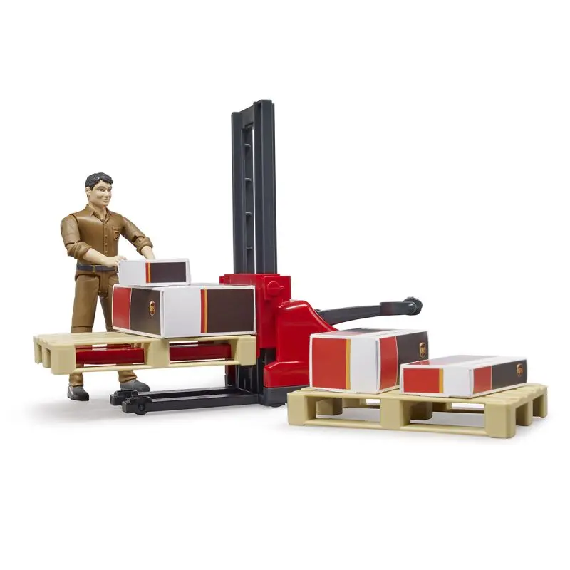 Фигурка Bruder работник логистической службы UPS с погрузчиком и аксессуарами |