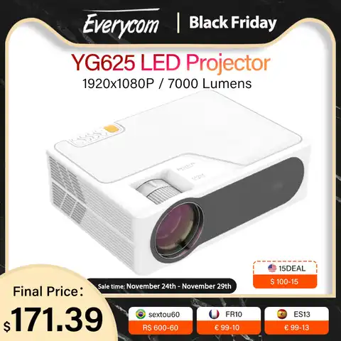 Светодиодный проектор Everycom YG625, 1080P Full HD, 7000 люмен, видеопроектор для домашнего кинотеатра, люмен, поддержка Bluetooth, домашнего кинотеатра