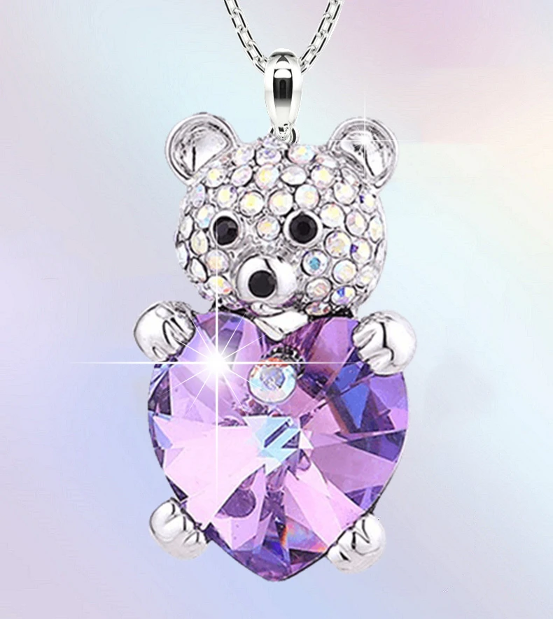 Мода Любовь Кристалл CZ Циркон Медведь Ожерелье для Женщин Милый Обнять Сердце