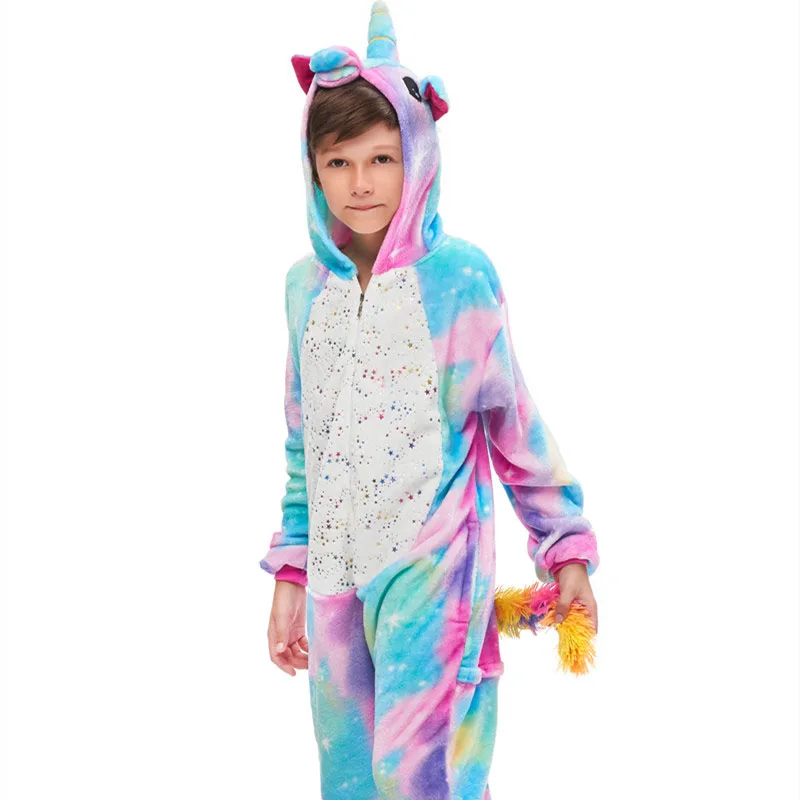 Family Kigurumi Pajamas Sequins Stars Rainbow Unicorn Animal Onesie Cosplay Costume Pajamas For Kids and Adults