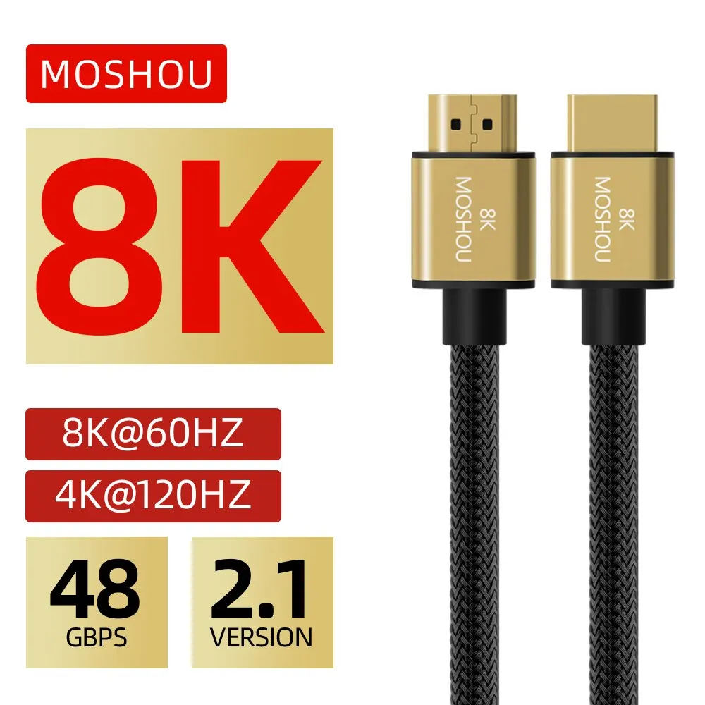MOSHOU Ultra High Speed HDMI 2.1 Cable 8K 60Hz 4K 120Hz 3D HDR 48Gbps HiFi eARC Dolby Atmos HDCP2.2 for Amplifier TV PS4 PS5