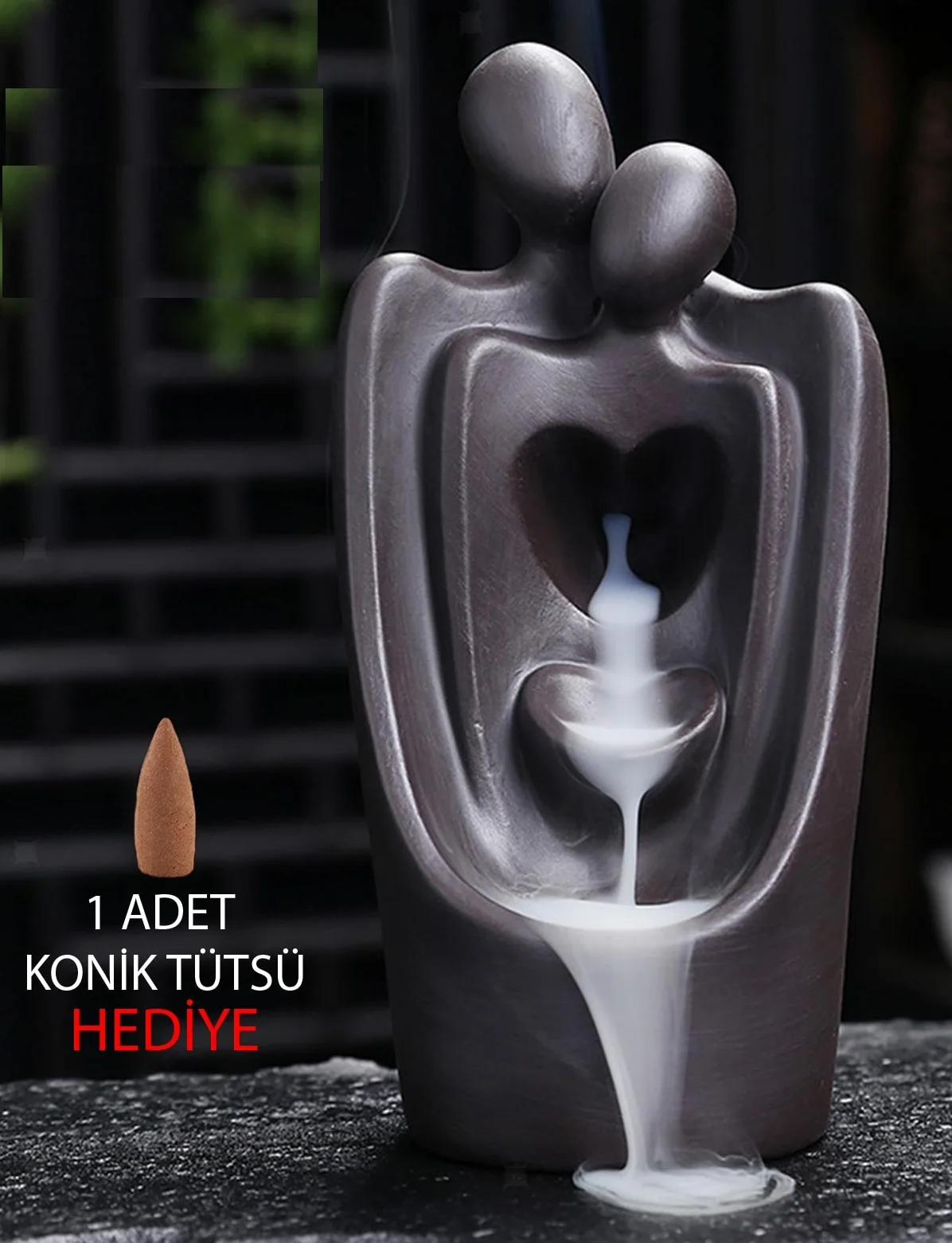 

Hugging Couple Dear Halstad Love Backflow Incense Burner Conical Incense Decorative Figurine Black Color Humidifier Beautiful