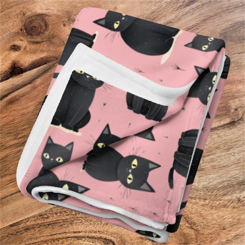 Розовое одеяло персонализированное черное для кошек с рисунком кота мягкое