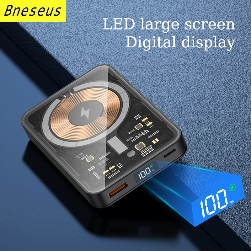 Transparent Magnetic Power Bank 10000mAh External Auxiliary Battery Pack Macsafe Wireless Charger For iPhone 12 13 14 Powerbank