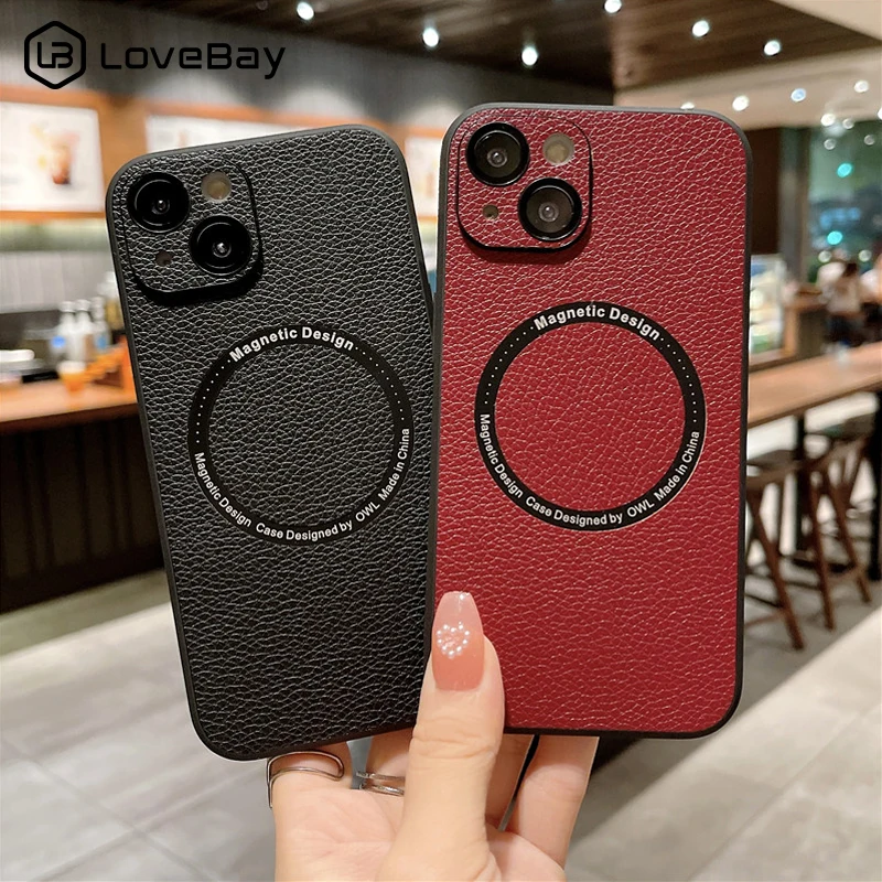 

lovebay Fashion Solid Color Leather Phone Case For iPhone 12 14 13 Pro Max X XR XS Max 14 Plus Magnetic Protection Soft Cover