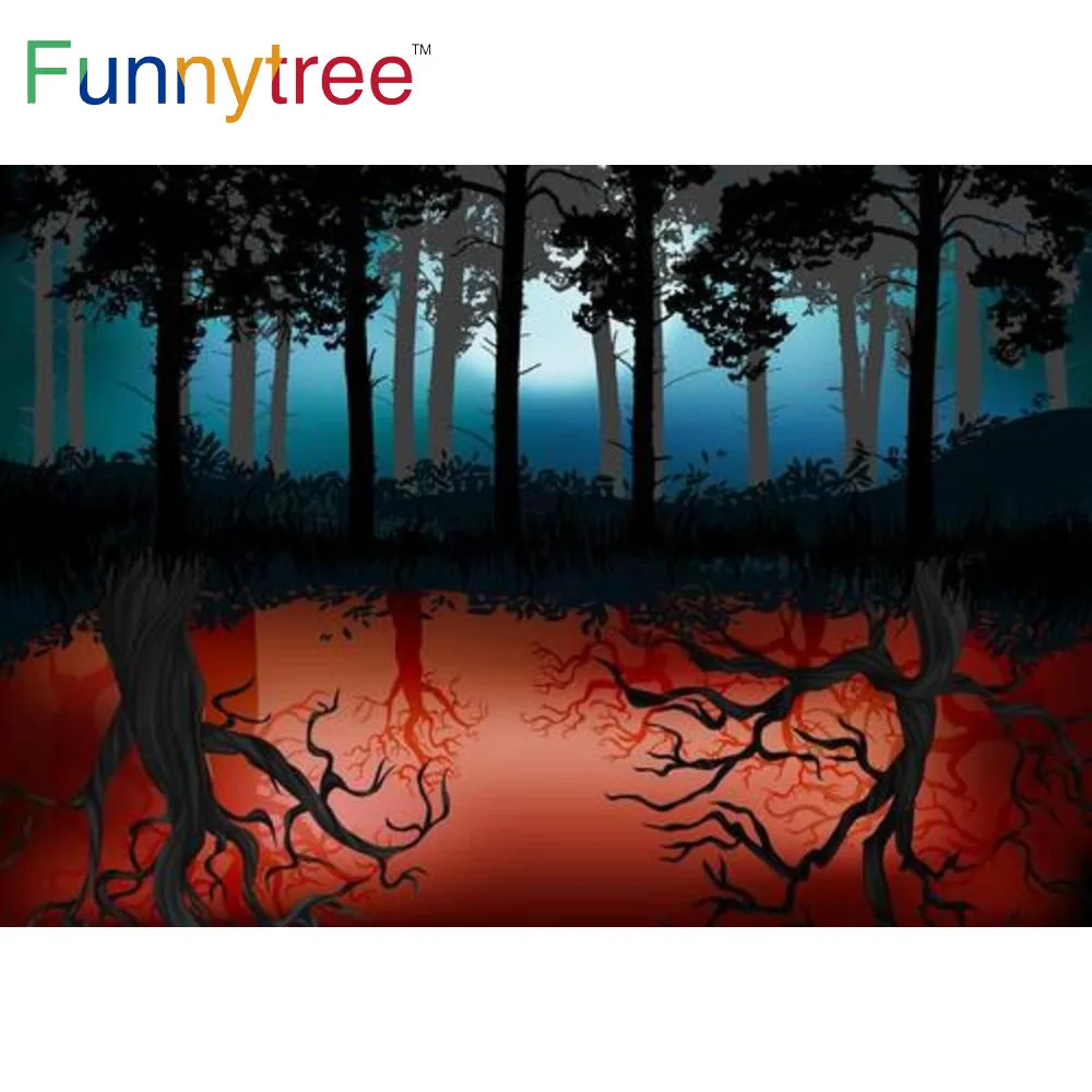 

Funnytree Happy Halloween Dark Forest Party Backdrop Horror Monster Scary Photography Background Baby Shower Birthday Decoration