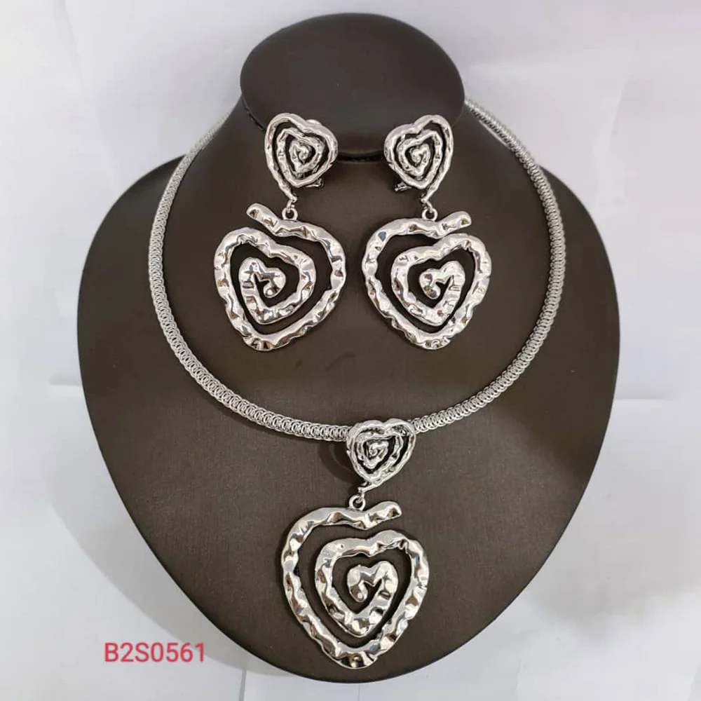 

Silver Plated 2Pcs Jewelry Set for Weddings Women Pendant Necklace African Party Bridal Gifts Necklace Drop Earrings Jewellery