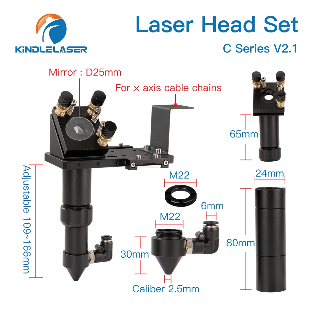 CO2 Laser Head CVD ZNSE Focus Lens Set D18 FL38.1 D20FL50.8/63.5/101.6mm Integrative Mount Dia.25 Mo Mirror for Laser Cutter enlarge