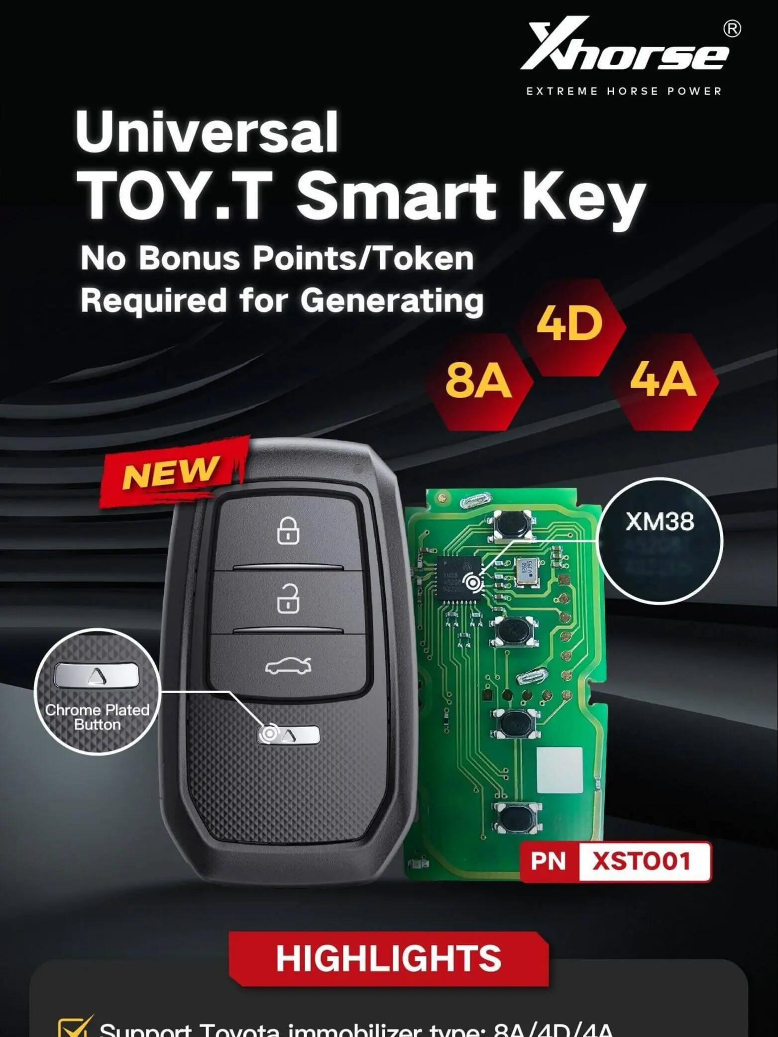 XSTO01EN Xhorse универсальная фотосессия VVDI XM38 смарт-ключ для Toyota поддержка 4D 8A 4A все в