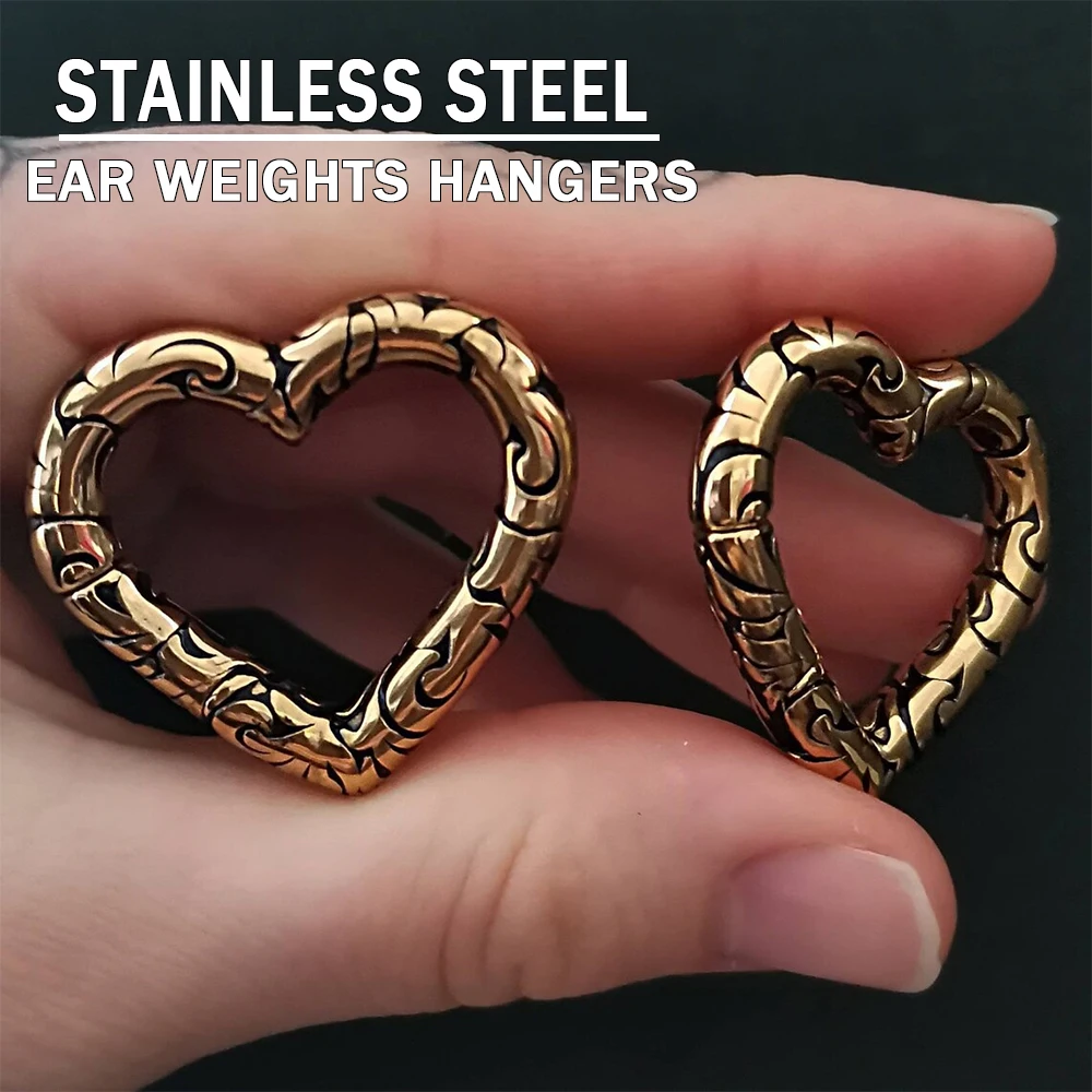 

5mm 4g Piercing Engraved texture Heart Ear Weights 316 Stainless Steel Fashion Ear Hangers Plugs For Women Man Body Jewelry Gift