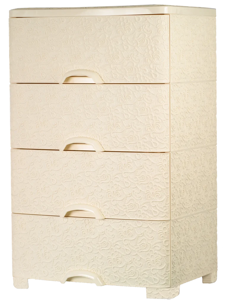 Комод 4-х секционный широкий для хранения дома Ажур Слоновая кость Ар-Пласт |