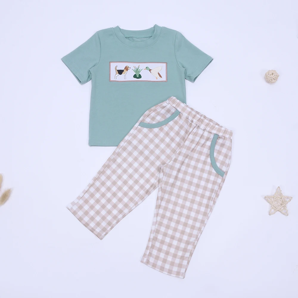 

Всесезонный комплект одежды для маленьких мальчиков, хлопковая детская одежда, Красивые шорты с вышивкой в виде животных, футболка для мале...