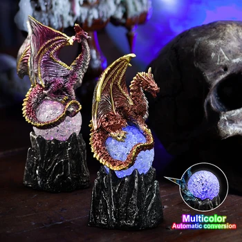 Halloween Dragon Statue Dragon Ornament Halloween Crystal Ball Lava Resin Base Glowing Dinosaur Eggs For Home Decoration Gifts 1