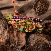 handmade 3x leather wrap beaded bracelet huge regalite bracelet chic jewelry bohemian bracelet dropshipping