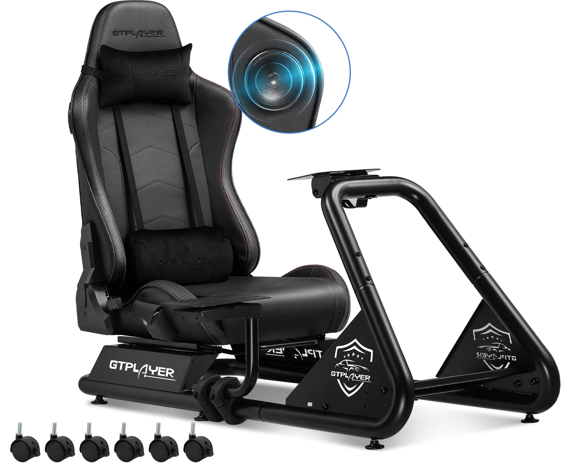 GTPLAYER Simulator Cockpit, Sim Racing Cockpit, racing simulator steering wheel stand with speakers, steering wheel and pedal shelf