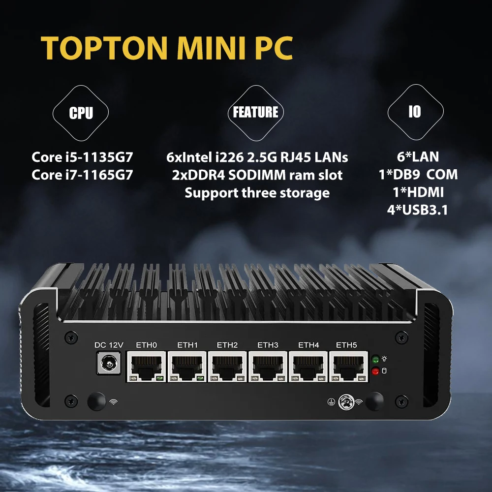 

11Th Gen Micro Firewall Appliance 6 * Intel i226 2.5GbE LAN безвентиляторный мини ПК сетевой шлюз мягкий маршрутизатор Core i7 1165G7 i5 1135G7