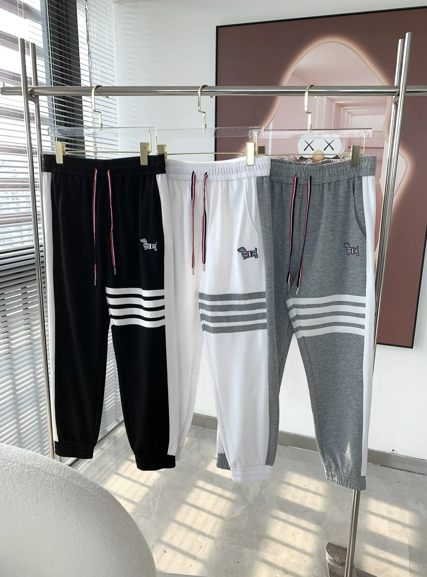 TB THOM Men Pant Fashion Brand Sweatpants Classic  Cotton Striped 4-Bar Patchwork Puppy Trousers Loose Sports Harajuku Pants