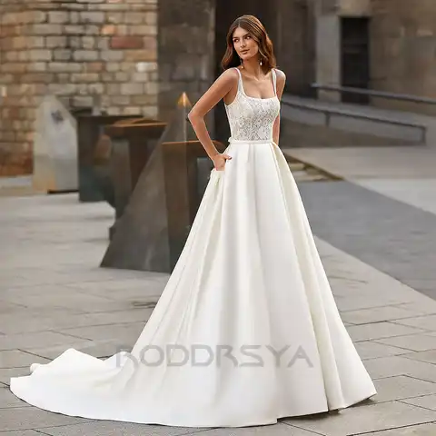 RODDRSYA Simple Vimtage Wedding Dresses For Women 2023 Square Collar  Appliques Backless Bridal Gowns Belt Bow Vestidos De Novia