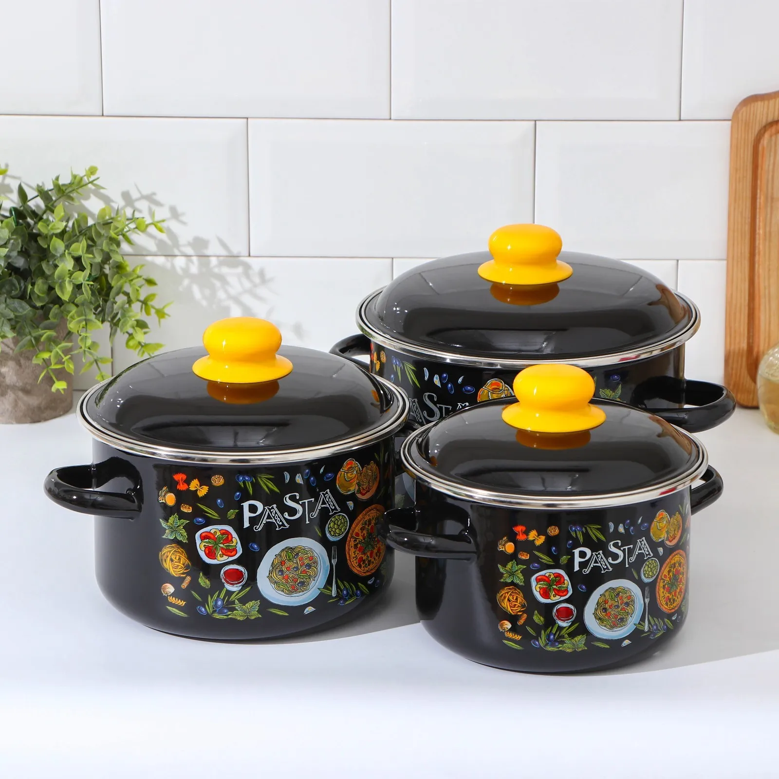 Набор эмалированных кастрюль Pasta 3 предмета 2 л 4 индукция