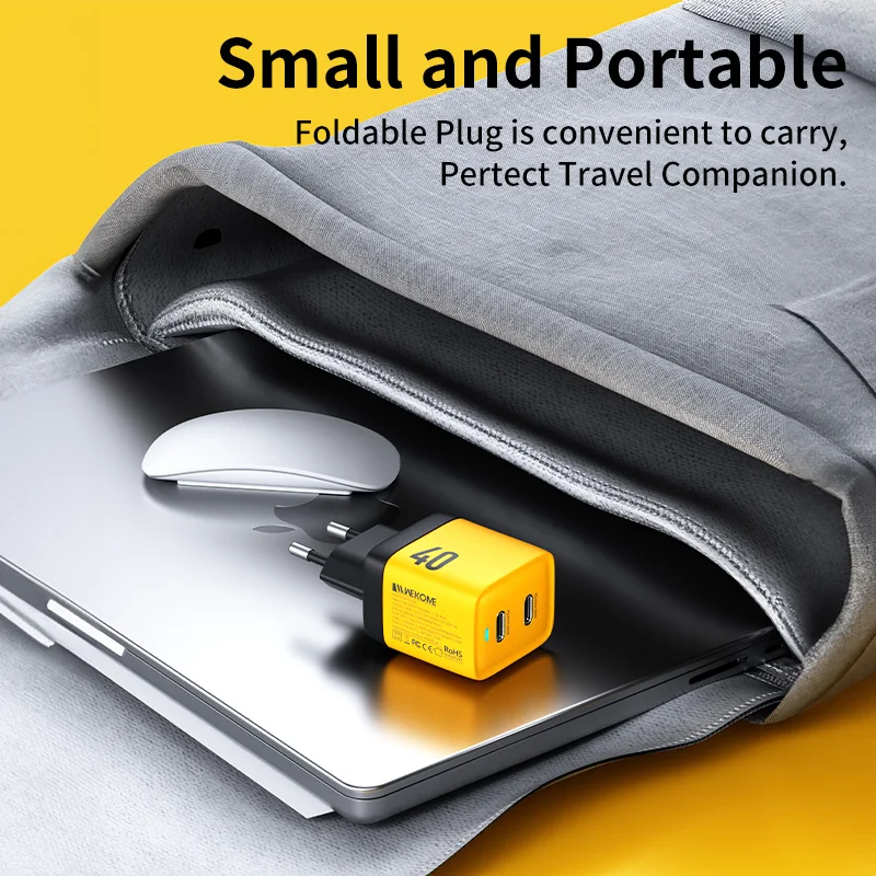 WEKOME Mecha Style Type C 40W GaN Charger Dual Ports PD QC 3.0 Fast Charging Adapter for iPhone 14 Series Samsung Xiaomi Huawei