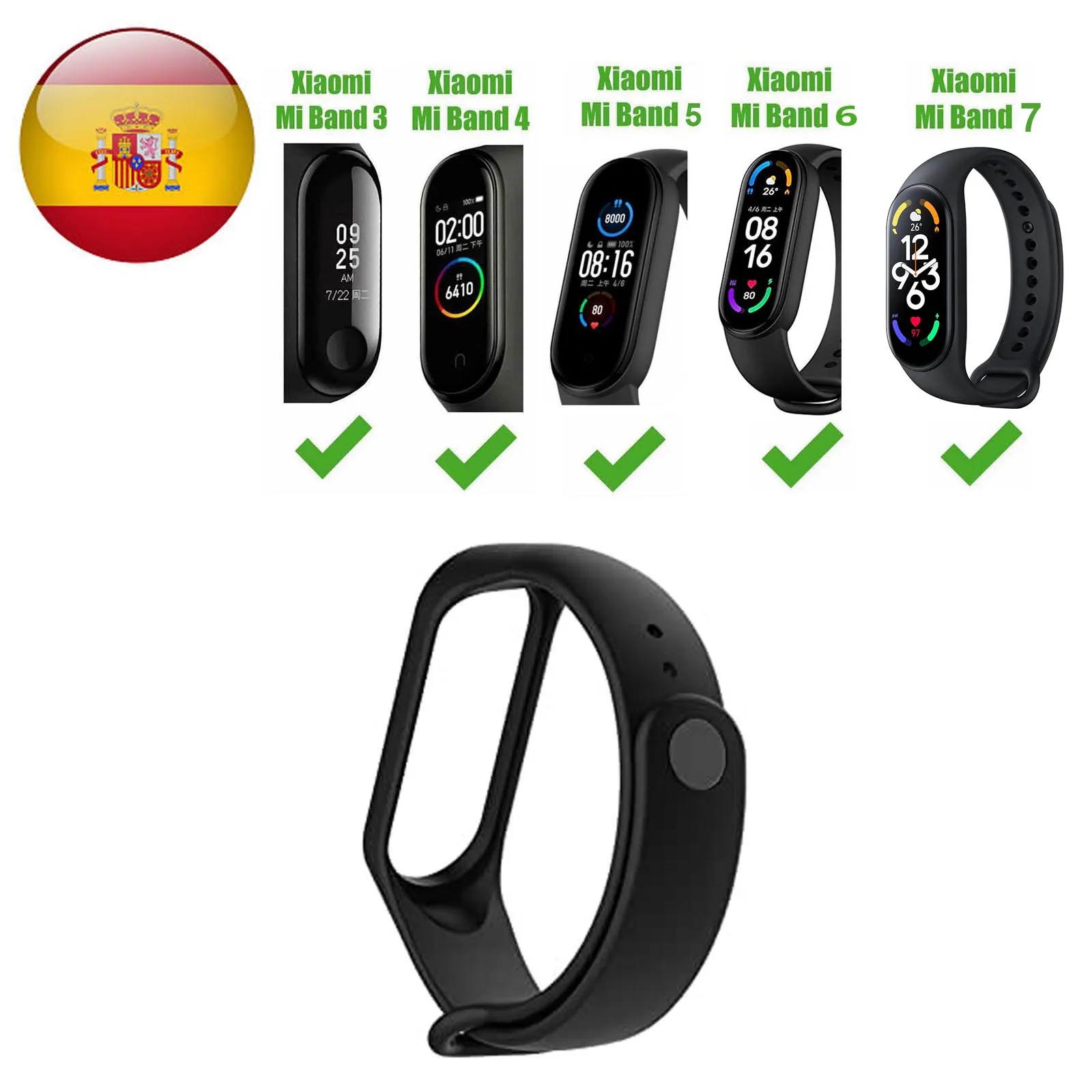 Cinturino Di Ricambio Compatibile Con Xiaomi Mi Band 3 / 4 / 5 / 6 / 7 Bracciale In Silicone Nero, Flessibile E Morbido