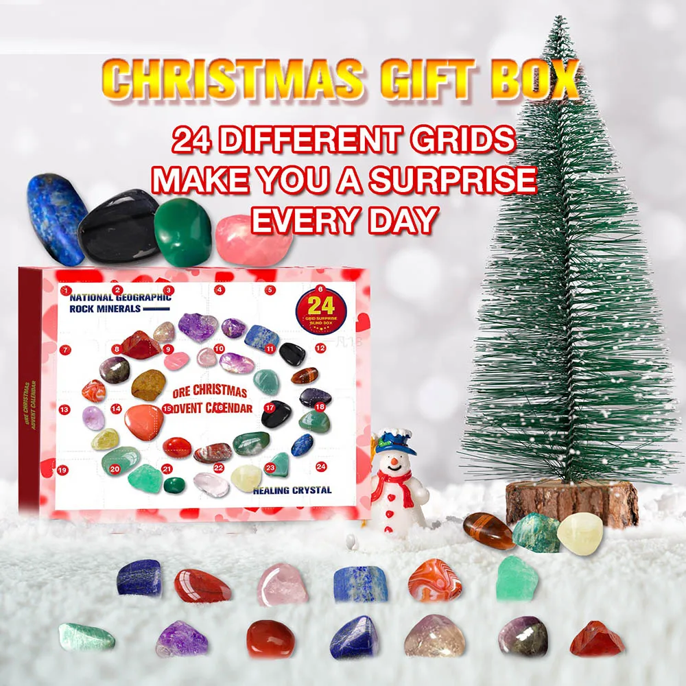 24Pcs DIY Paper Christmas Advent Gift Box Gemstone Ore Decoration Xmas Countdown Calendars Surprise Blind Box