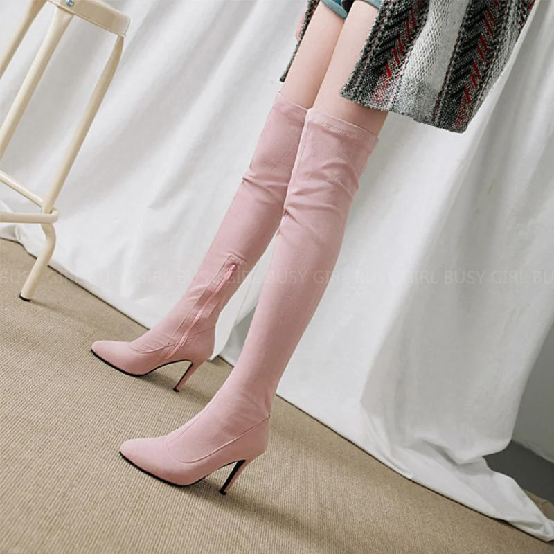 2022 European and American new women's boots autumn and winter elastic knee-knee boots, high-heeled pointed female boots