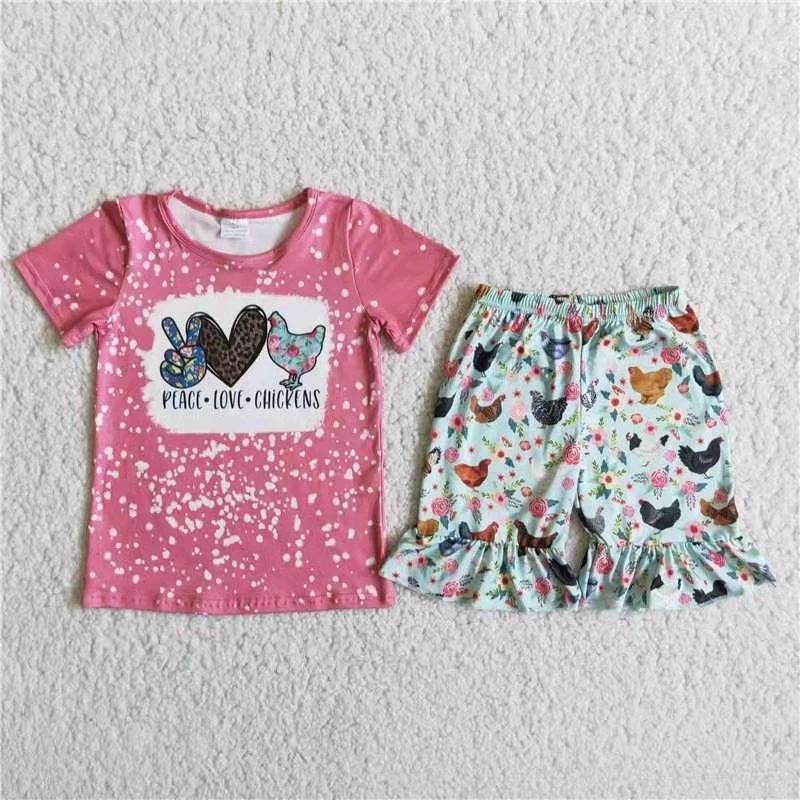 

toddler girl clothing summer two piece set short sleeve print top and shorts girl summer set children hot pink clothing set