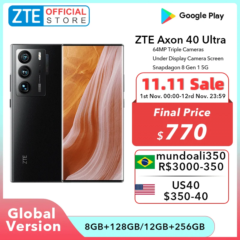 Najtaniej Globalna Wersja ZTE Axon 40 Ultra 5G Smartfon Pod Wyświetlaczem Elastyczny Zakrzywiony Wyświetlacz Snapdagon 8 Gen 1 3x64MP Kamera 65W Najtaniej Globalna Wersja ZTE Axon 40 Ultra 5G Smartfon Pod Wyświetlaczem Elastyczny Zakrzywiony Wyświetlacz Snapdagon 8 Gen 1 3x64MP Kamera 65W
