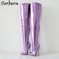 sorbern fetish metallic boots unisex hard shaft custom wide leg or slim fit crotch thigh over the knee boots women stilettos