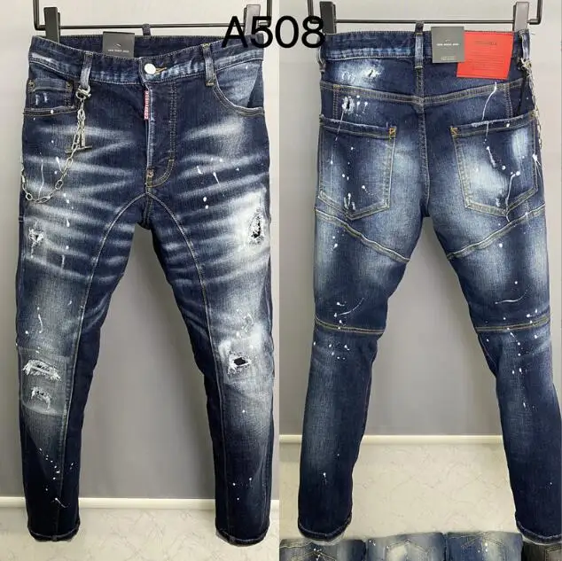 

Men Snowboard Wash Skater Jeans Luxury Chain Man Skinny Ripped Hole Denim Bicycle Classic Cotton Jeans